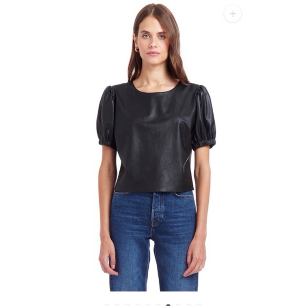 Amanda Uprichard Leather short sleeve puff sleeve shirt